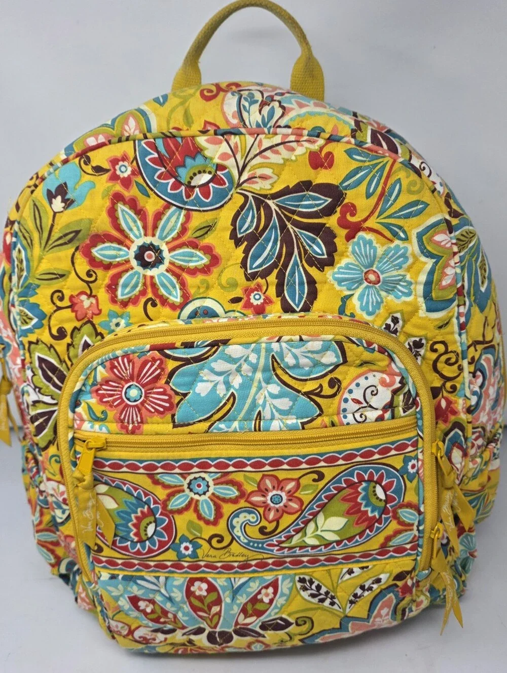 Vera Bradley Provencial  Yellow Quilted Backpack Organizer & Laptop Sleeve